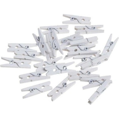 PartyDeco Drevené biele štipce 3cm (20ks)