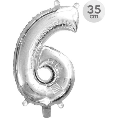 JUNIOR Balón narozeninový 35 cm číslo 6 stříbrný