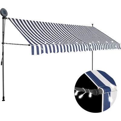 vidaXL Ručně zatahovací markýza s LED světlem 400 cm modrobílá