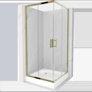 Mexen Rio квадратна душ кабина 90 x 90 см, прозрачна, златна + душ подложка, (860-090-090-50-00-4510)
