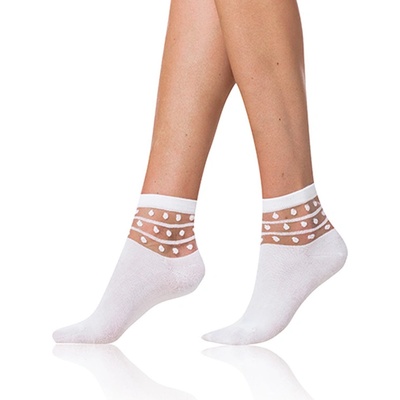 Bellinda TRENDY COTTON SOCKS dámske ponožky s ozdobným lemom biela šedá