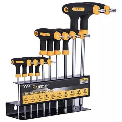 Hoteche Sada kľúčov torx s T-rukoväťou T9x100-T50x200 mm 10-dielna HT262009