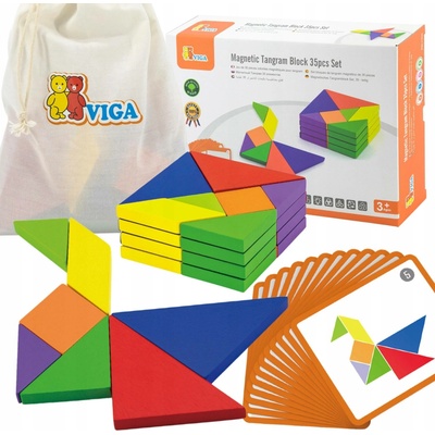 Viga Dřevěné magnetické puzzle Tangram