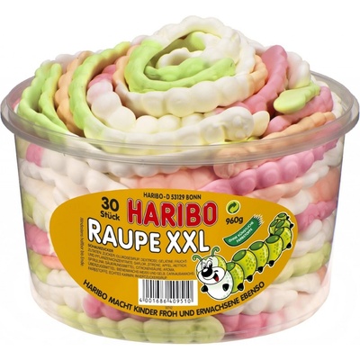 Haribo Raupe XXL Želé pěnové stonožky 960 g(dóza 30ks)