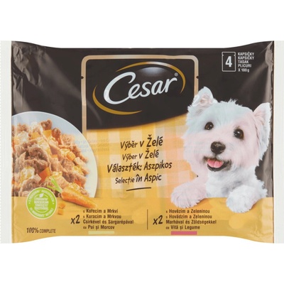 Cesar s kuracím a mrkvou & s hovädzím a zeleninou v želé 4 x 100 g