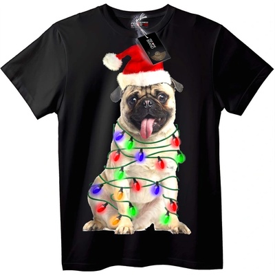 NOONEBRAND Тениска Пуг Дядо Коледа с Коледни Светлини - 4XL, Black