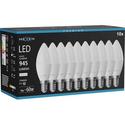 Mexen Nova 10x LED крушка E14, C37, 9W, Неутрална - 4000K, 945 lm - L102-E14-0940-01x10 (L102-E14-0940-01x10)