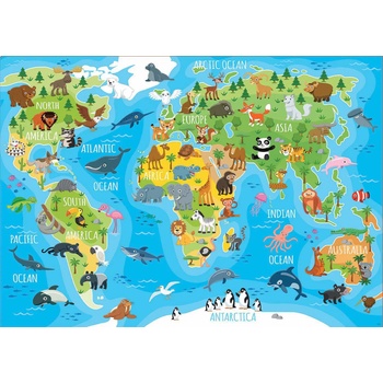 Educa - Puzzle World map with animals - 150 piese