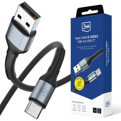 3mk Protection Кабел за данни / зареждане - 3mk Hyper N-Series - USB към Type-C, 18W, QC 3.0, 9V/2A, 1m - Черен