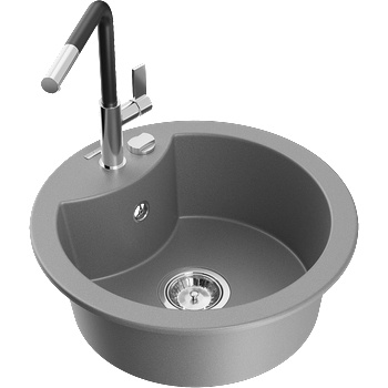 Mexen Diego гранитна мивка с 1 камера с кухненски смесител Flora, сива (6512-71-670401-07)
