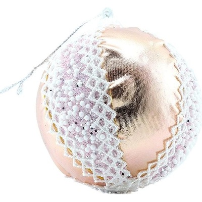 DECOLED Plastová guľa priemer 8 cm ružová s čipkovým vzorom