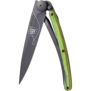 DEEJO 1gb160 tattoo black green beech / Ултралеко джобно ножче с дръжка от букова дървесина, боядисана в зелено (1gb160)