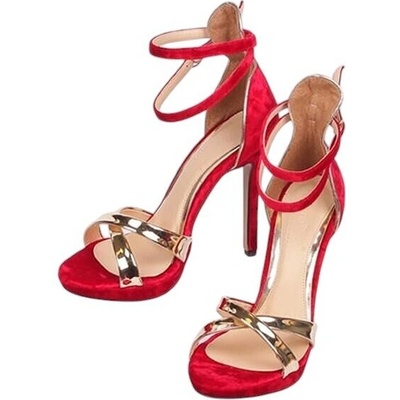 Стилни червени сандали с тънък ток