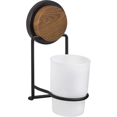 Metalife Поставка за четка за зъби с чаша Metalife MGS-711W, 7х12х17.5 см, Черен/Дървесен (MGS-711W)