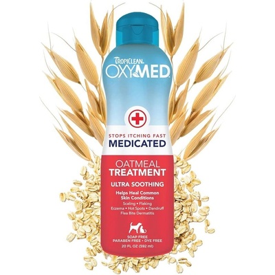 Tropiclean OxyMed Medicated Itch Relief Oatmeal Dog Conditioner Treatment Rinse Медицински Балсам - успокояващ балсам за кучета и котки с чувствителна кожа 355ml