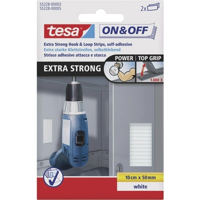 TESA On & Off 55228-03-00 pásik na suchý zips, lepiaci, háčiková a flaušová časť, extra silné, (d x š) 100 mm x 50 mm, b