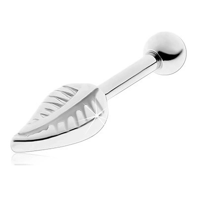 Šperky eshop piercing do ucha z chirurgické oceli gravírovaný list stříbrná W04.37