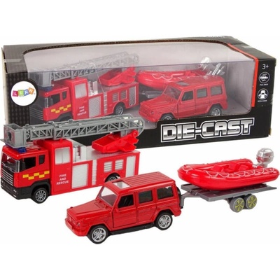 LeanToys Hasičské vozidlo Sada Napínací motorový člun Jeep Červený