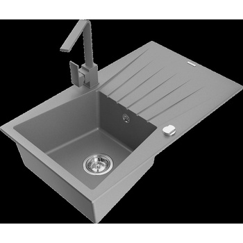 Mexen Cesar гранитен мивка 1-мивка с отцеждачка и кухненска смесителна Rita, сива - 6514-71-670300-71 (6514-71-670300-71)