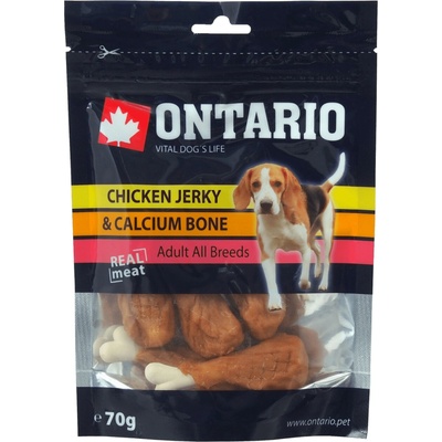 ONTARIO Snack 100% prírodná pochúťka pre psov kuracie plátky + kalciová kosť. 70 g