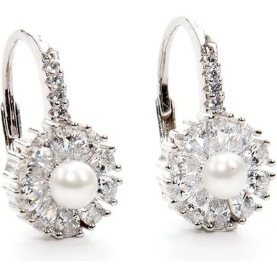 Rafity stříbrné náušnice s perlou a zirkony E0035KL-0506
