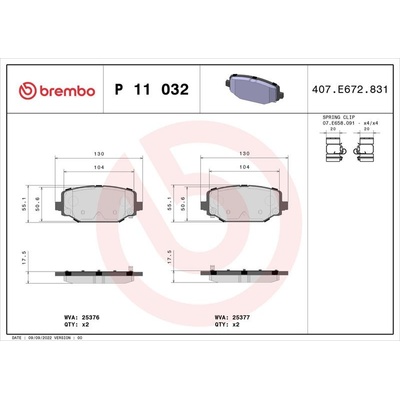 BREMBO Sada brzdových platničiek P11 032