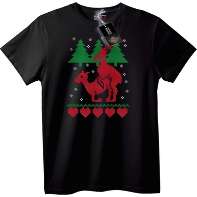NOONEBRAND Тениска Празнични Елени и Сърца Коледа - 2XL, Black