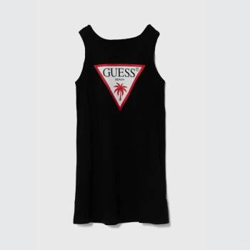Guess Рокля потник за момиче в черно с червено лого Guess