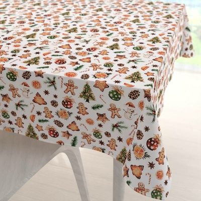 Biante Vánoční bavlna čtvercový ubrus Sandra SA-516 Vánoční perníčky a ozdoby na bílém 110x110 cm
