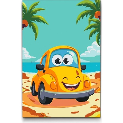 Vymalujsisam.sk Maľovanie podľa čísiel Žlté auto na pláži 40 x 60 cm Bez rámu iba zrolované plátno