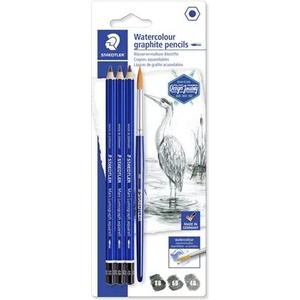 STAEDTLER Комплект графитен молив, акварел, четка, шестоъгълник, STAEDTLER Mars Lumograph aquarell 100A", 3 различни твърдости 100A SBK4 (100A SBK4)
