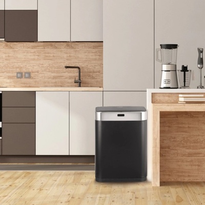 Inter Ceramic Кош за боклук за кухня Флаш 60л, със сензор черен мат (icsa 8174b)