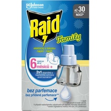 Raid Family elektrický odparovač tekutý proti komárom náhradná náplň 30 nocí 21 ml