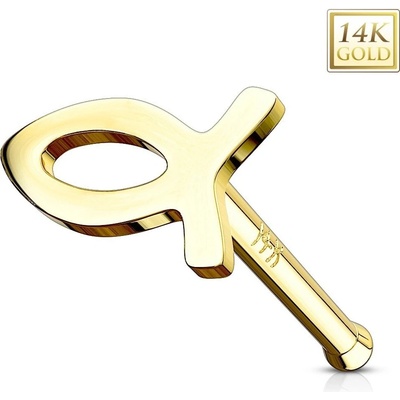 Šperky eshop rovný piercing do nosu ve žlutém zlatě 585 obrys rybky S1GG223.05
