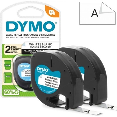 Páska DYMO LetraTag, černý tisk, 12mm (59422) bílá pvc, 4m, 2ks