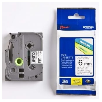 Brother TZ-111 / TZe-111, 6mm x 8m, черен печат / прозрачен субстрат, оригинална лента (TZE111)