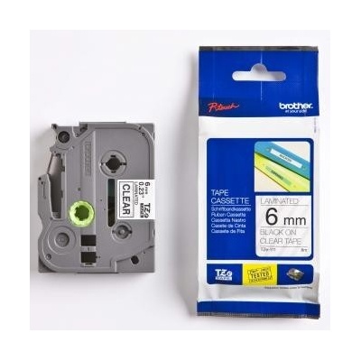 Brother TZ-111 / TZe-111, 6mm x 8m, черен печат / прозрачен субстрат, оригинална лента (TZE111)
