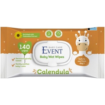 Event Бебешки влажни кърпи с капак Event - С екстракт от невен, 140 броя (2EVBE04103CLD0140A)