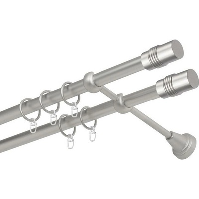 OK-GarnýžeCZ Garnýž kovová dvouřadá 16mm Cylinder double satina 190 cm do stěny / kroužky s háčkem