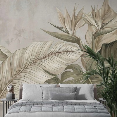 Art Gift Decor Фототапет тропически листа в бежово и зелено