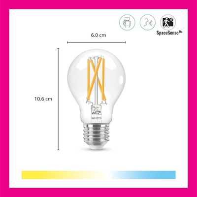 Philips Смарт LED димируема vintage крушка WiZ Filament Smart Bulb 7W, 806 lm, E27, бяла светлина 2100 - 6500К (BT, Zigbee, Matter, Apple Home, Google, Alexa, SmartThings) (929003017222)