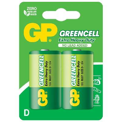 Цинк карбонова батерия GP R20, Greencell 13G-U2, 2 бр. в опаковка, blister, 1.5V (GP-BM-13G-U2)