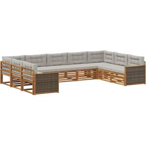 vidaXL Комплект дивани за открито 9 бр. Натурално и светлосиво (3383829)