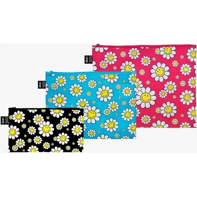 Loqi Smiley taštičky na zip 3 ks flowers