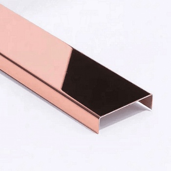 8К Огледална П-Образна Декоративна Стоманена Лайстна | Цвят: Розово Злато | 20мм х 2440мм