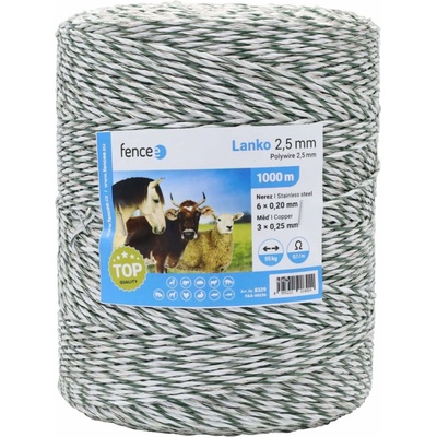Lanko pro elektrický ohradník, průměr 2,5 mm, zeleno-bílé, 1000 m