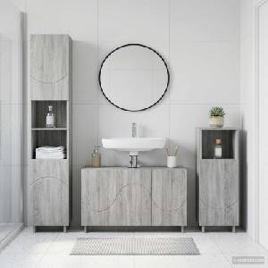vidaXL Комплект шкафове за баня 3 бр. Сив Сонома Инженерна дървесина (3433061)
