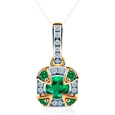 SAVICKI Висулка Rosavine: двуцветно злато, смарагди, диаманти