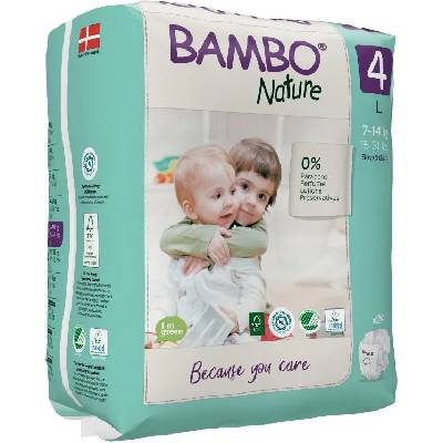 Bambo Nature Еко пелени за еднократна употреба Bambo Nature - Размер 4, L, 7-14 kg, 24 броя, хартиена опаковка (1000021514)