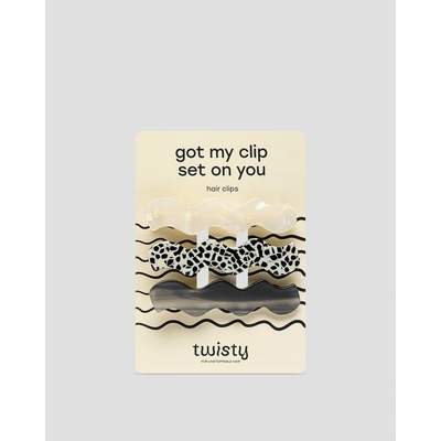 Twisty Sada vlnitých sponek do vlasů - mramorová, perleťová, černá 3 ks